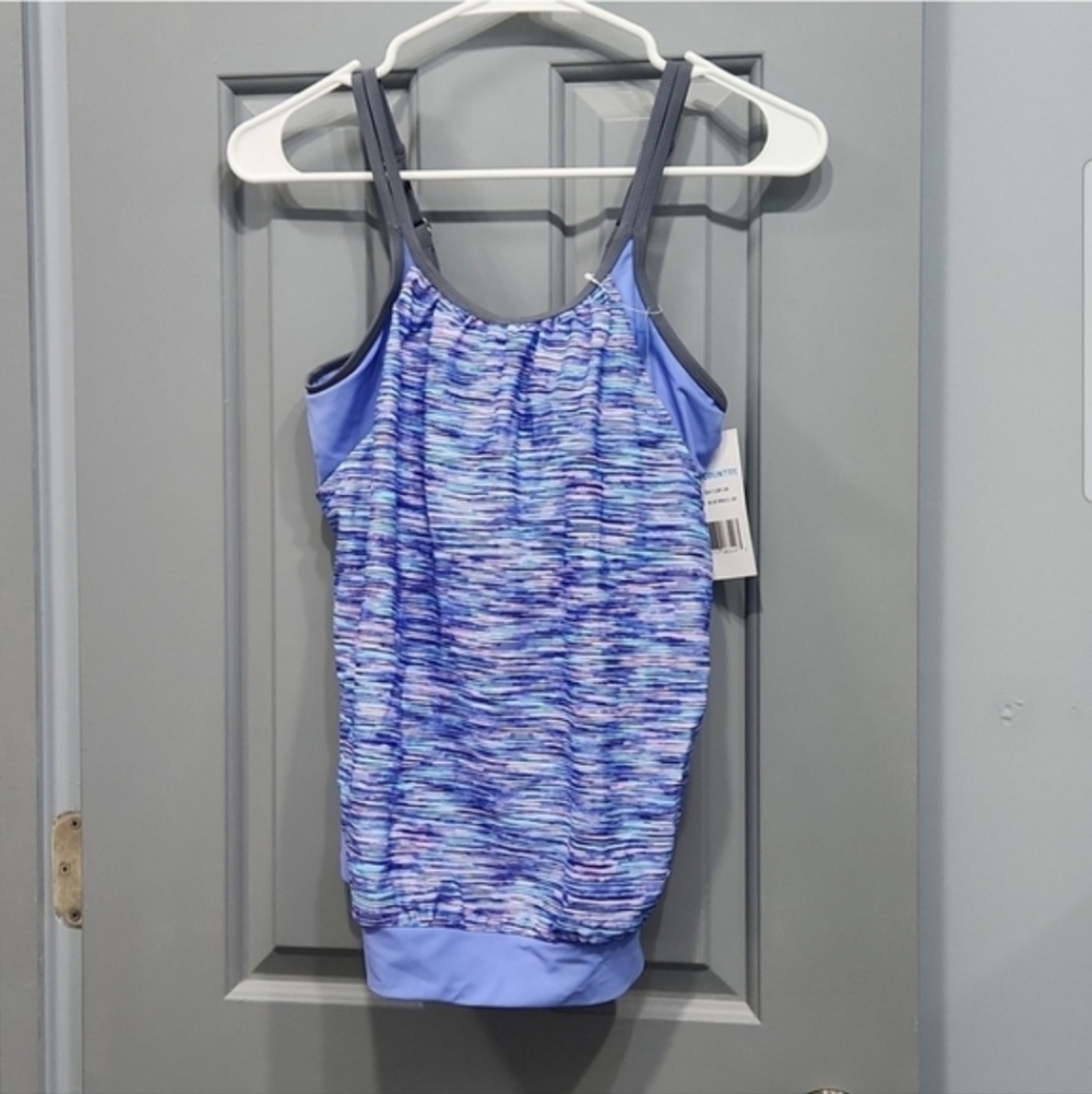 NWT Free Country Tankini Swimsuit Top Blue Purple Lavender Pink Striped